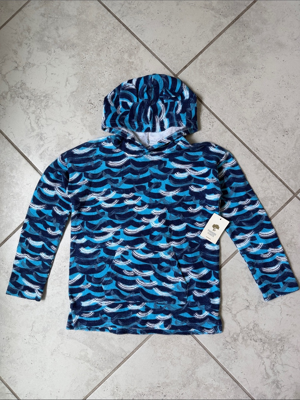 Tucker + Tate Hooded Kids Rashguard in Blue and White Wave Print